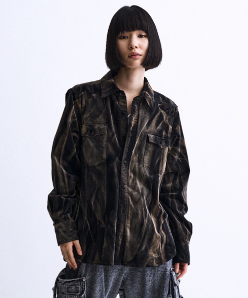 PHILTHEORY(フィルセオリー)の「Faded velour Shirt / フェイデットベロアシャツ(シャツ/ブラウス・メンズ・パープル/ブラック・2/1/3)」の1枚目の写真
