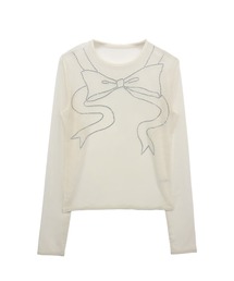 line stone ribbon tulle tops