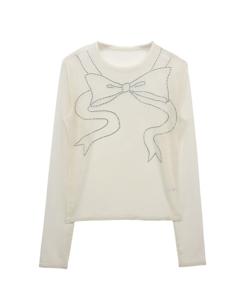 HONEY MI HONEY（ハニーミーハニー）の「line stone ribbon tulle tops（Tシャツ/カットソー・レディース・ピンク/サックスブルー/クリーム・FREE）」の2枚目の写真