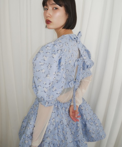 HONEY MI HONEY（ハニーミーハニー）の「line stone ribbon tulle tops（Tシャツ/カットソー・レディース・ピンク/サックスブルー/クリーム・FREE）」の6枚目の写真