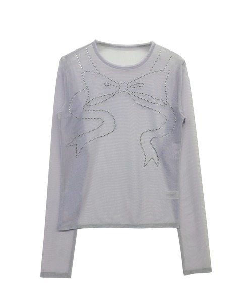 HONEY MI HONEY（ハニーミーハニー）の「line stone ribbon tulle tops（Tシャツ/カットソー・レディース・ピンク/サックスブルー/クリーム・FREE）」の10枚目の写真