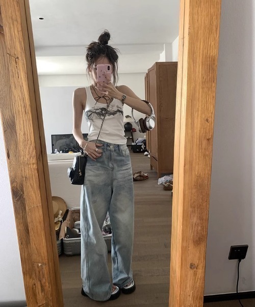 DEVICE(デバイス)の「ワイド ストレート ルーズ デニム パンツ(デニムパンツ・レディース・ブルー・FREE)」の6枚目の写真