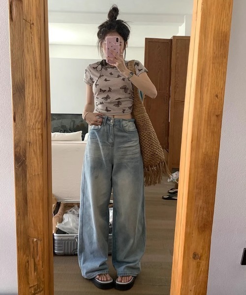 DEVICE(デバイス)の「ワイド ストレート ルーズ デニム パンツ(デニムパンツ・レディース・ブルー・FREE)」の7枚目の写真
