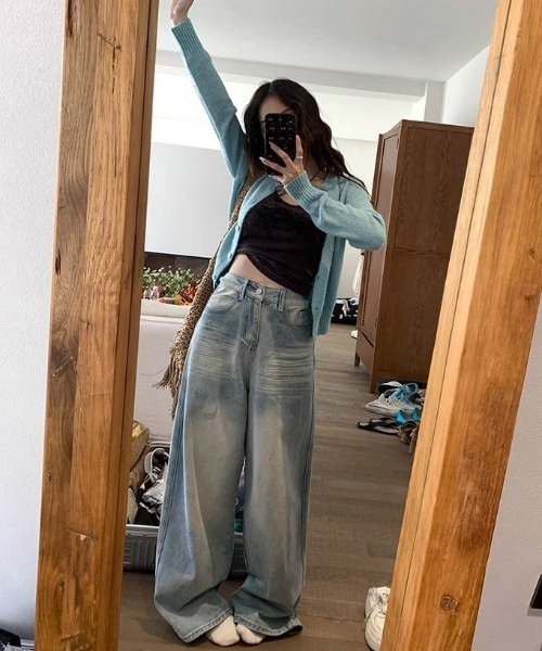 DEVICE(デバイス)の「ワイド ストレート ルーズ デニム パンツ(デニムパンツ・レディース・ブルー・FREE)」の8枚目の写真