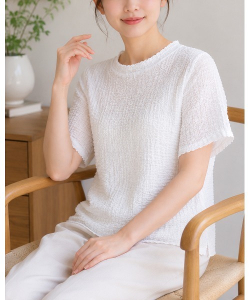 FAZVY（ファズビー）の「半袖ジャガードプルオーバー（シャツ/ブラウス・レディース・ブラック/スカイブルー/ベージュ/ホワイト・M）」の11枚目の写真