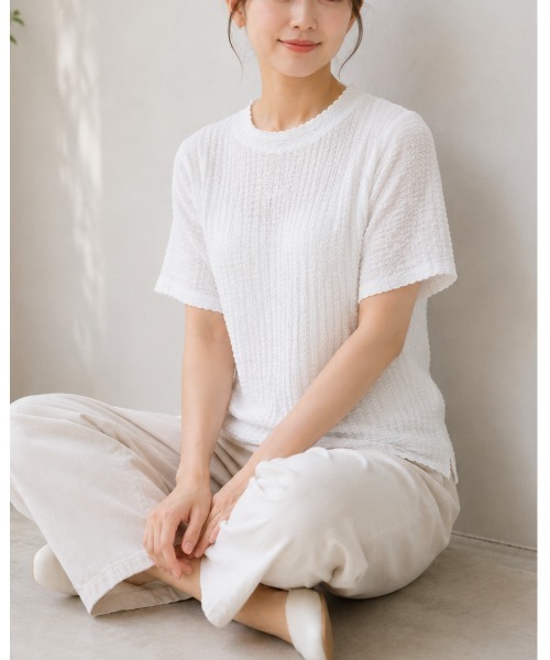 FAZVY（ファズビー）の「半袖ジャガードプルオーバー（シャツ/ブラウス・レディース・ブラック/スカイブルー/ベージュ/ホワイト・M）」の15枚目の写真