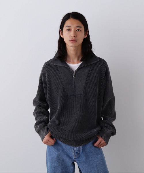 YLEVE(イレーヴ)の「YLEVE / FADED STONEWASH KNIT ZIP PULLOVER(ニット/セーター・メンズ・グレー/レッド/ネイビー・5)」の1枚目の写真
