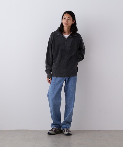 YLEVE(イレーヴ)の「YLEVE / FADED STONEWASH KNIT ZIP PULLOVER(ニット/セーター・メンズ・グレー/レッド/ネイビー・5)」の5枚目の写真