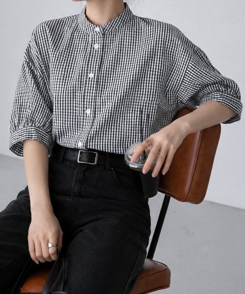 Miniministore(ミニミニストア)の「ボリュームスリーブシャツブラウス半袖春夏(シャツ/ブラウス・レディース・ブラック系2/ブラック系1/ホワイト/ネイビー・FREE)」の3枚目の写真
