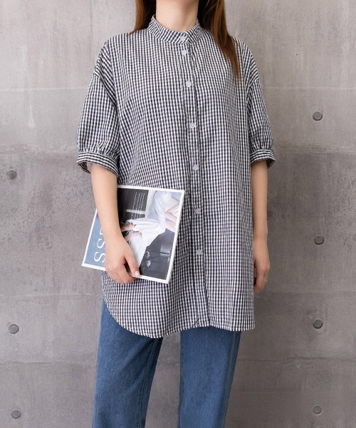 Miniministore(ミニミニストア)の「ボリュームスリーブシャツブラウス半袖春夏(シャツ/ブラウス・レディース・ブラック系2/ブラック系1/ホワイト/ネイビー・FREE)」の13枚目の写真