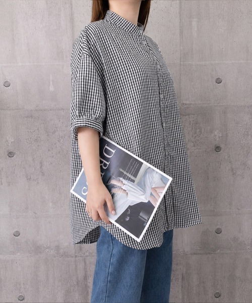 Miniministore(ミニミニストア)の「ボリュームスリーブシャツブラウス半袖春夏(シャツ/ブラウス・レディース・ブラック系2/ブラック系1/ホワイト/ネイビー・FREE)」の15枚目の写真