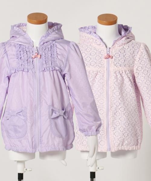 ANY（エニィ）の「【KIDS】リバーシブル　ポリエステルタフタ×レース　ブルゾン（その他アウター・キッズ・ピンク系/サックスブルー系/ふじ色系/アイボリー系・100/110/130/120/90）」の3枚目の写真