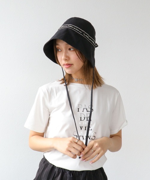 Three Four Time(スリーフォータイム)の「ロゴ入りリボンHAT(ハット・レディース・ブラック/ベージュ・FREE)」の3枚目の写真