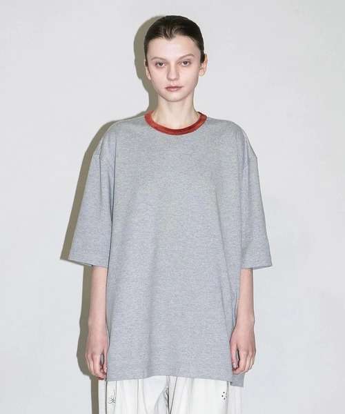my beautiful landlet(マイビューティフルランドレット)の「【my beautiful landlet】 COTTON VELOUR RINGER T-SHIRT(Tシャツ/カットソー・メンズ・サックスブルー/オレンジ・1)」の2枚目の写真