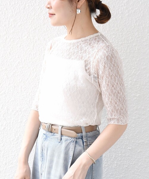 SHIPS(シップス)の「〈手洗い可能〉ストレッチ フラワー レース TEE(Tシャツ/カットソー・レディース・オフホワイト/ブラック/ブラウン/ライトグレー・ONE SIZE)」の9枚目の写真