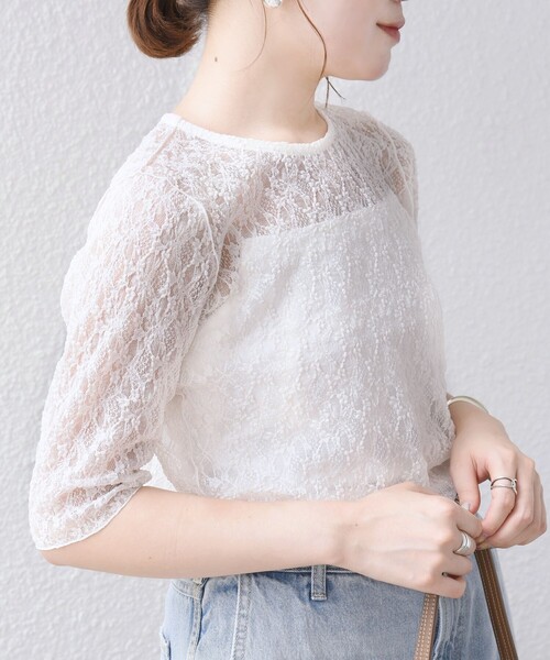 SHIPS(シップス)の「〈手洗い可能〉ストレッチ フラワー レース TEE(Tシャツ/カットソー・レディース・オフホワイト/ブラック/ブラウン/ライトグレー・ONE SIZE)」の10枚目の写真
