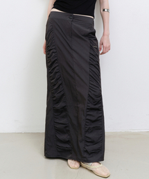 SHIRRING PANEL LONG SKIRT_CHARCOAL