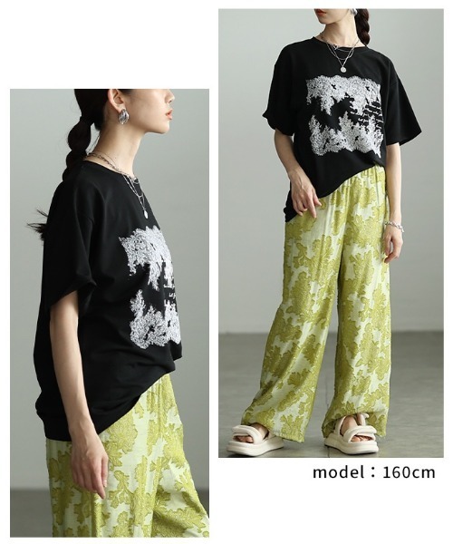 Sawa a la mode(サワアラモード)の「レース柄フロッキープリントTシャツ(Tシャツ/カットソー・レディース・ブラック/オフホワイト・FREE)」の16枚目の写真