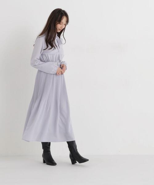 NATURAL BEAUTY BASIC(ナチュラルビューティーベーシック)の「リボンタイプリーツワンピース(ワンピース・レディース・ネイビー/グレー・MEDIUM/SMALL)」の9枚目の写真