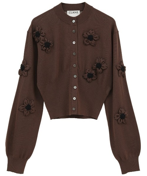 CLANE(クラネ)の「CLANE/クラネ/FLOWER MOTIF KNIT(カーディガン/ボレロ・レディース・イエロー/ブラウン系その他5/ブラック・1)」の1枚目の写真