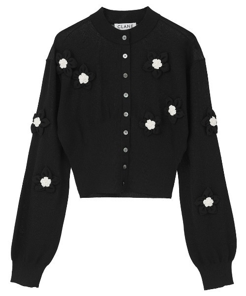 CLANE(クラネ)の「CLANE/クラネ/FLOWER MOTIF KNIT(カーディガン/ボレロ・レディース・イエロー/ブラウン系その他5/ブラック・1)」の2枚目の写真