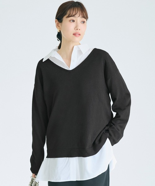 coca(coca)(コカ)の「\保温・洗濯OK!/リッチニットVネックプルオーバー(ニット/セーター・レディース・グレー/ベージュ/ブラック・S/M/L)」の2枚目の写真