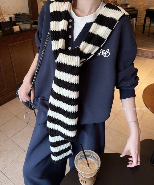 NEW GENTLEMAN（ニュージェントルマン）の「【2点SET】クリーミーハグ セットアップ ヘンリートレーナー＆パンツ（スウェット・レディース・グレー/ネイビー/ブラック・M/L/XL）」の12枚目の写真