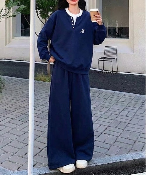 NEW GENTLEMAN（ニュージェントルマン）の「【2点SET】クリーミーハグ セットアップ ヘンリートレーナー＆パンツ（スウェット・レディース・グレー/ネイビー/ブラック・M/L/XL）」の14枚目の写真