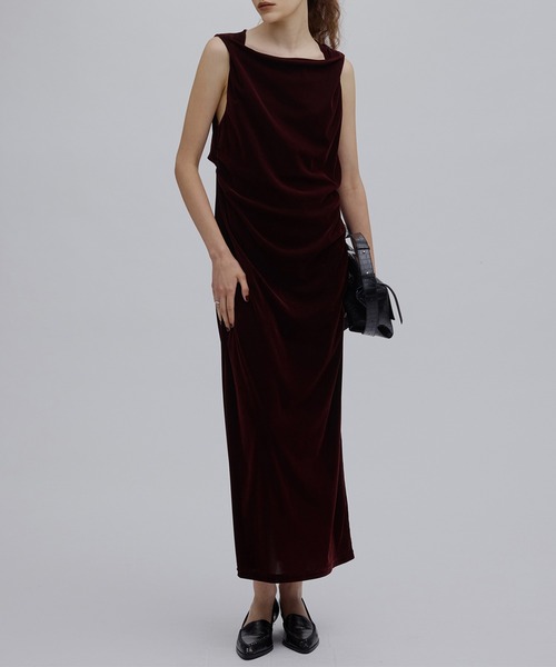 Ameri(アメリ)の「DRAPE CURVE VELOUR DRESS(ドレス・レディース・ブラック/ブルー/ボルドー・SMALL/MEDIUM)」の22枚目の写真