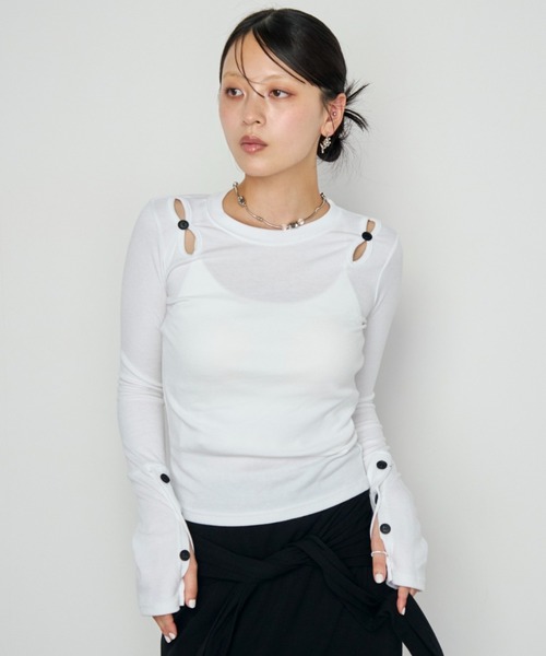 Haze Reverie(ヘイズレヴァリー)の「スリットボタンモードトップス(Tシャツ/カットソー・レディース・ブラック/ホワイト/グレー・FREE)」の20枚目の写真