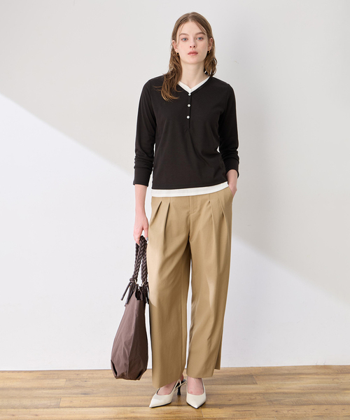 LE SOUK HOLIDAY（ルスークホリデー）の「ヘンリーネックレイヤード風カットプルオーバー（Tシャツ/カットソー・レディース・ダークブラウン/ブラック・M/L）」の15枚目の写真