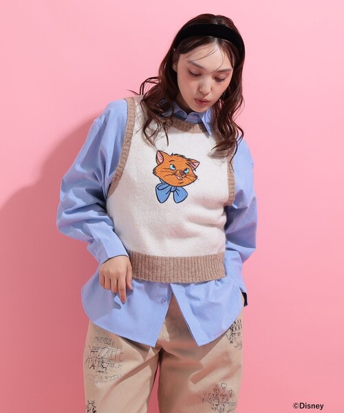 mmts（マミタス）の「おしゃれキャット / ベスト（ニット/セーター・レディース・サックスブルー/ピンク/ベージュ・MEDIUM/SMALL）」の4枚目の写真