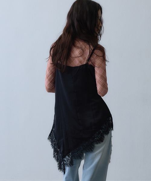 Clum(クルム)の「sheer check mesh tops / シアーチェックメッシュトップス(Tシャツ/カットソー・レディース・レッド・FREE)」の6枚目の写真