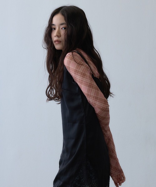 Clum(クルム)の「sheer check mesh tops / シアーチェックメッシュトップス(Tシャツ/カットソー・レディース・レッド・FREE)」の8枚目の写真