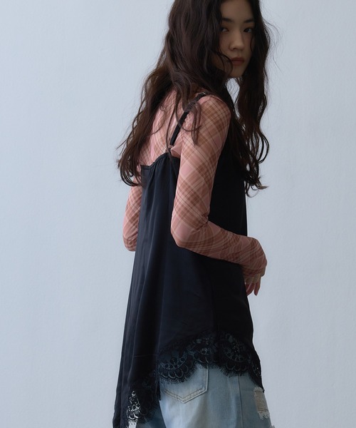 Clum(クルム)の「sheer check mesh tops / シアーチェックメッシュトップス(Tシャツ/カットソー・レディース・レッド・FREE)」の9枚目の写真