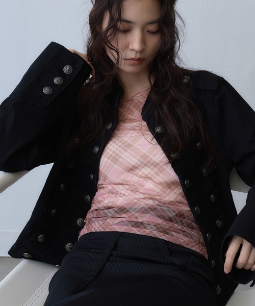 Clum(クルム)の「sheer check mesh tops / シアーチェックメッシュトップス(Tシャツ/カットソー・レディース・レッド・FREE)」の10枚目の写真