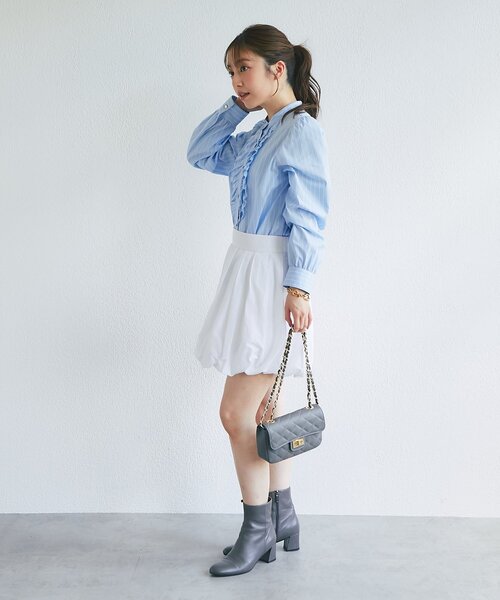 La boutique BonBon（ラブティックボンボン）の「【お上品ストライプ】ストライプフロントフリルブラウス（シャツ/ブラウス・レディース・サックスブルー/ライトベージュ/バイオレット・FREE）」の17枚目の写真