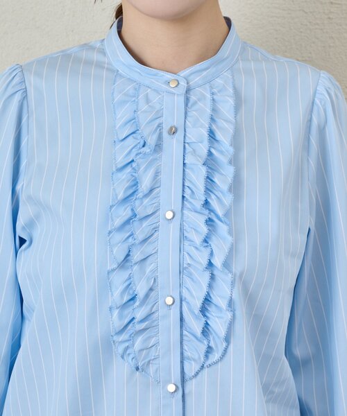 La boutique BonBon（ラブティックボンボン）の「【お上品ストライプ】ストライプフロントフリルブラウス（シャツ/ブラウス・レディース・サックスブルー/ライトベージュ/バイオレット・FREE）」の10枚目の写真