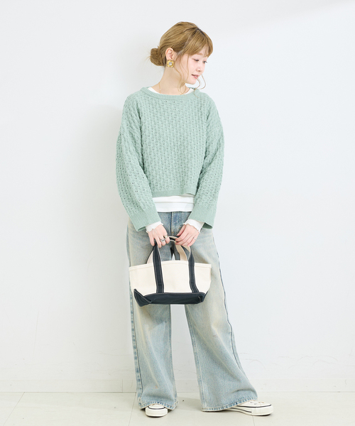 B.C STOCK（ベーセーストック）の「手洗い可 / モールショートワイドニット（ニット/セーター・レディース・アイボリー/ブラウン/サックスブルー・FREE）」の17枚目の写真