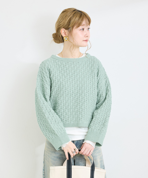 B.C STOCK（ベーセーストック）の「手洗い可 / モールショートワイドニット（ニット/セーター・レディース・アイボリー/ブラウン/サックスブルー・FREE）」の21枚目の写真