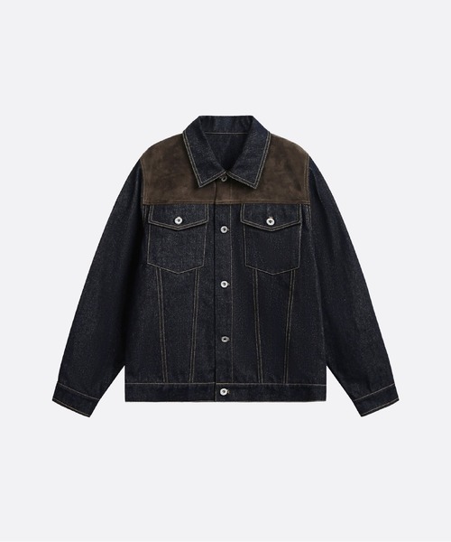 U:UME(ユーム)の「Suede Panel Denim Jacket(デニムジャケット・メンズ・ブルー・MEDIUM/XX-LARGE/X-LARGE/LARGE)」の1枚目の写真