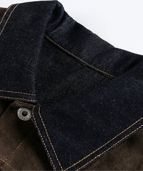 U:UME(ユーム)の「Suede Panel Denim Jacket(デニムジャケット・メンズ・ブルー・MEDIUM/XX-LARGE/X-LARGE/LARGE)」の3枚目の写真