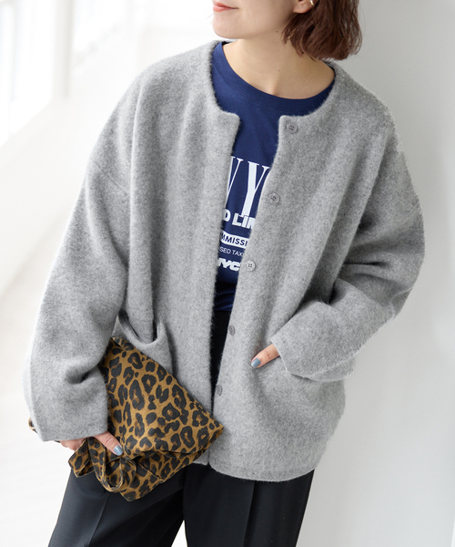 Spick & Span(スピックアンドスパン)の「《新色有り / 追加》ウールフォックスニットジャケット(カーディガン/ボレロ・レディース・ブラック/グレー/ベージュ系その他・FREE)」の2枚目の写真