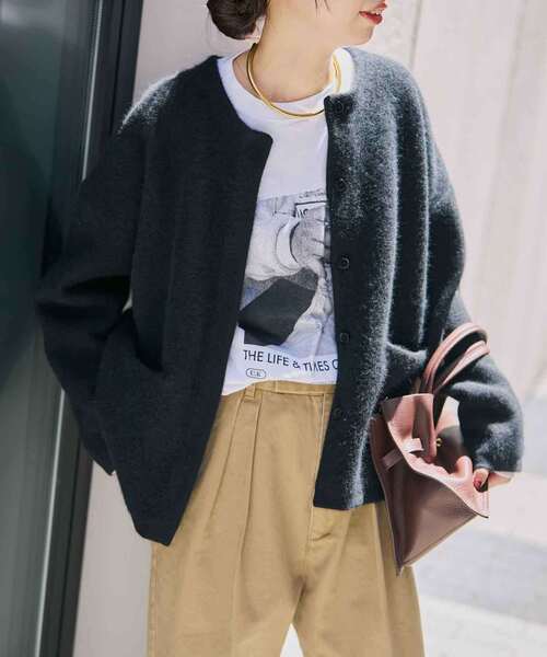 Spick & Span(スピックアンドスパン)の「《新色有り / 追加》ウールフォックスニットジャケット(カーディガン/ボレロ・レディース・ブラック/グレー/ベージュ系その他・FREE)」の9枚目の写真