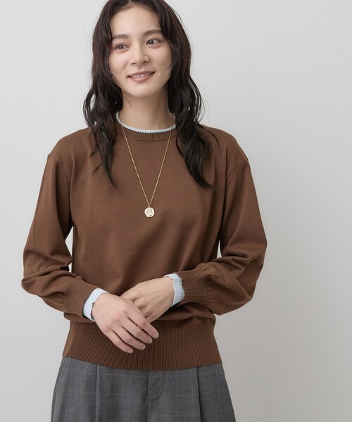 Dessin（デッサン）の「【洗濯機ＯＫ】バイカラー配色クルーネックニット（ニット/セーター・レディース・ブラウン系その他5/ネイビー系2/チャコール/アイボリー系2・01/02/03）」の3枚目の写真