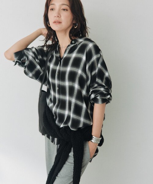 RIVE DROITE（リヴドロワ）の「ドレーピーチェックワイドシャツ（秋服/オンブレチェック）（シャツ/ブラウス・レディース・ブラック/ベージュ/ブラウン・FREE）」の18枚目の写真