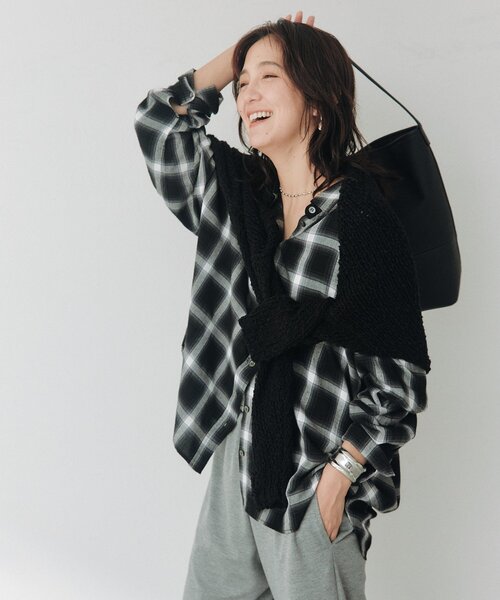 RIVE DROITE（リヴドロワ）の「ドレーピーチェックワイドシャツ（秋服/オンブレチェック）（シャツ/ブラウス・レディース・ブラック/ベージュ/ブラウン・FREE）」の19枚目の写真