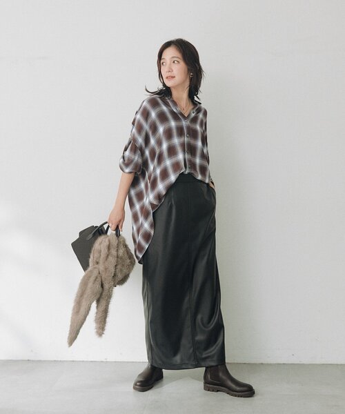 RIVE DROITE（リヴドロワ）の「ドレーピーチェックワイドシャツ（秋服/オンブレチェック）（シャツ/ブラウス・レディース・ブラック/ベージュ/ブラウン・FREE）」の6枚目の写真