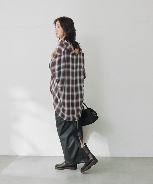 RIVE DROITE（リヴドロワ）の「ドレーピーチェックワイドシャツ（秋服/オンブレチェック）（シャツ/ブラウス・レディース・ブラック/ベージュ/ブラウン・FREE）」の7枚目の写真