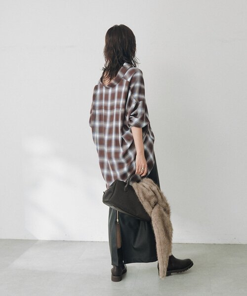 RIVE DROITE（リヴドロワ）の「ドレーピーチェックワイドシャツ（秋服/オンブレチェック）（シャツ/ブラウス・レディース・ブラック/ベージュ/ブラウン・FREE）」の8枚目の写真